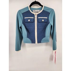 Sugarfly Anita Quilted Moto Jacket Womens Medium Blue Colorblock Zip Up Runway